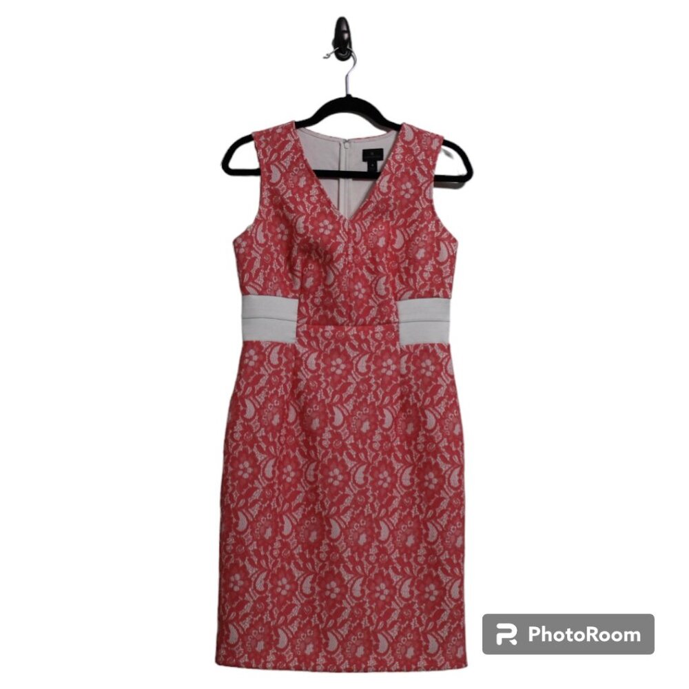 Worthington Pink/White V-Neck Lace Zip-Up Dress